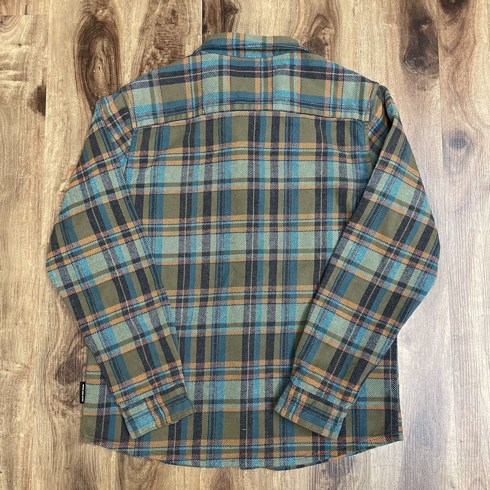 Cotopaxi Flannel Mens M Orange Blue Green Plaid Mero Button Up Organic Cotton - Picture 2 of 7